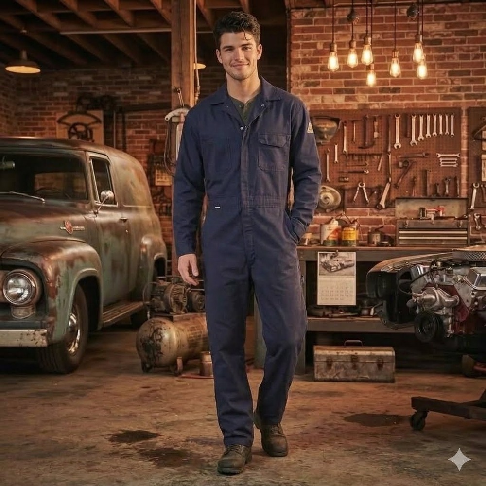 Bulwark FR Coveralls Mens XL-LN Navy Blue Flame Resistant Indura Cotton USA Made